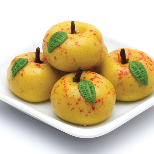 Delicious cashew apple peda made with premium cashews and shaped like real apples by Athithi Gruha Foods.