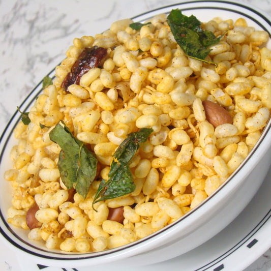 Crispy marmarala mixture made with puffed rice peanuts and spices Andhra snack
